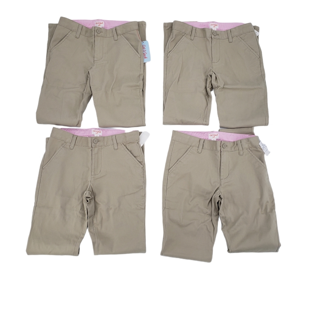 NWT Cat & Jack Girls School Uniform Pants Size 12 - Four Pack Sourdough Beige